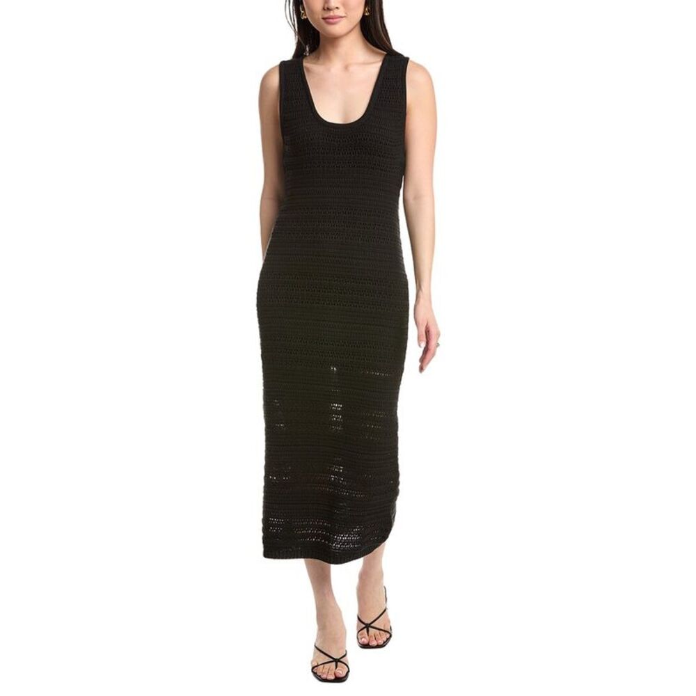 NWT Nation Ltd Womens Crochet Carrer Sweater Knit Midi Dress, Black S